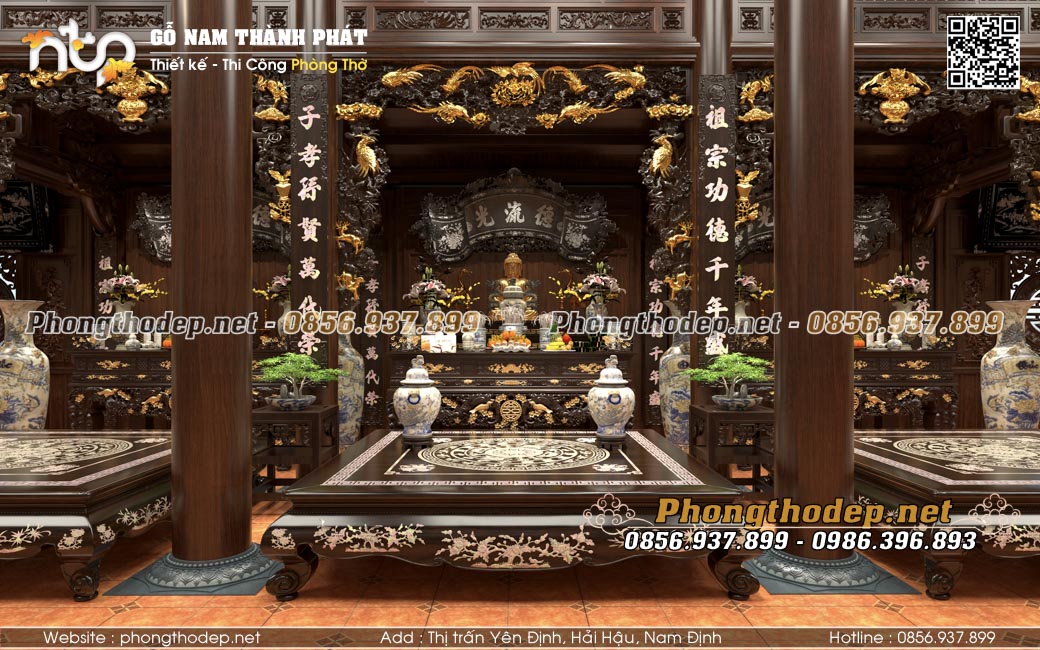 Bố trí nội thất nhà gỗ 5 gian đẹp